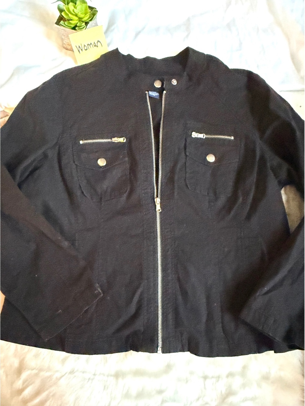Mwah Jeans Women's Black Cotton Spandex Zip Front Jacket 2X
